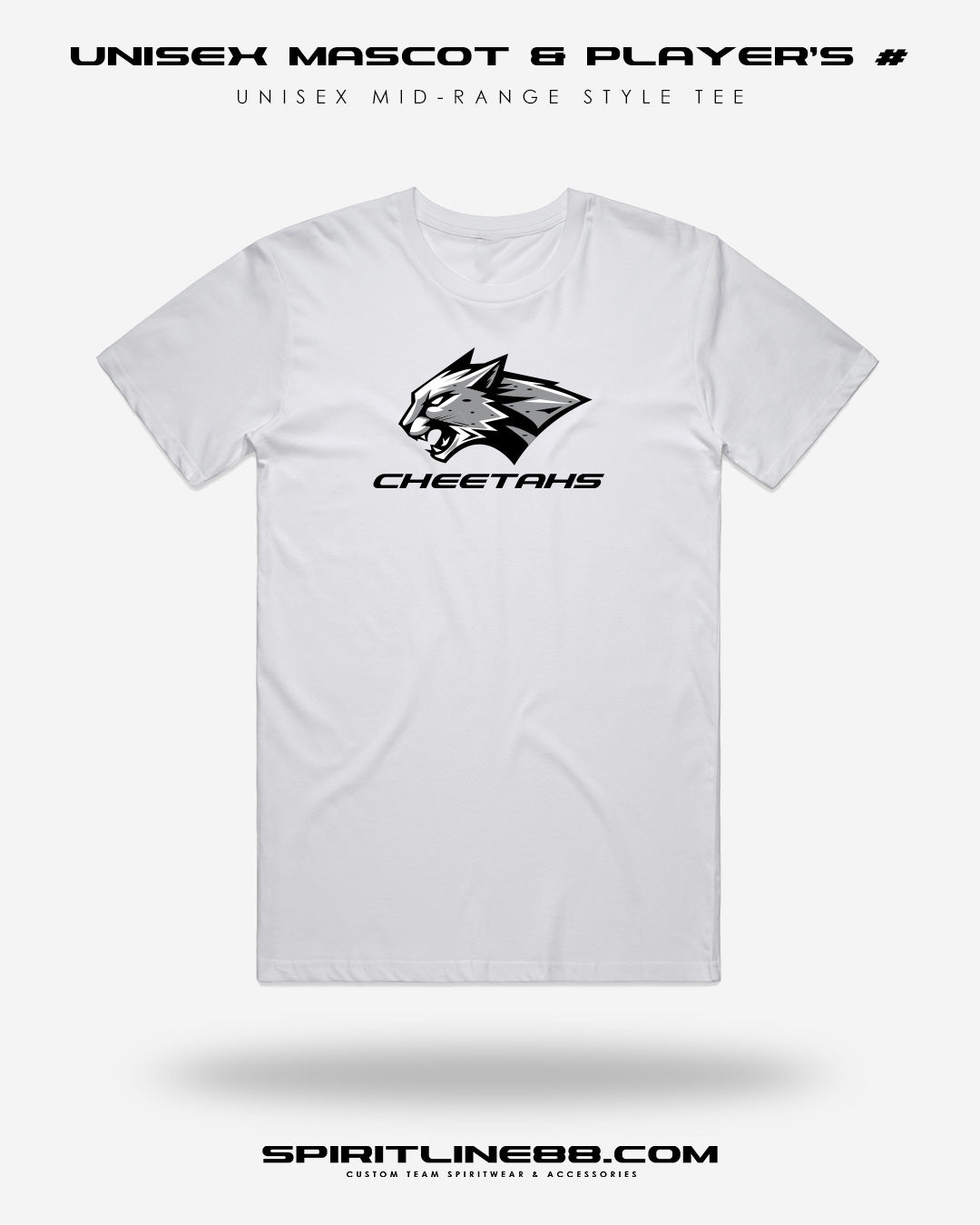 #1111 | Adult Unisex Mid-Range Style - Cheetah Mascot & Player's Number