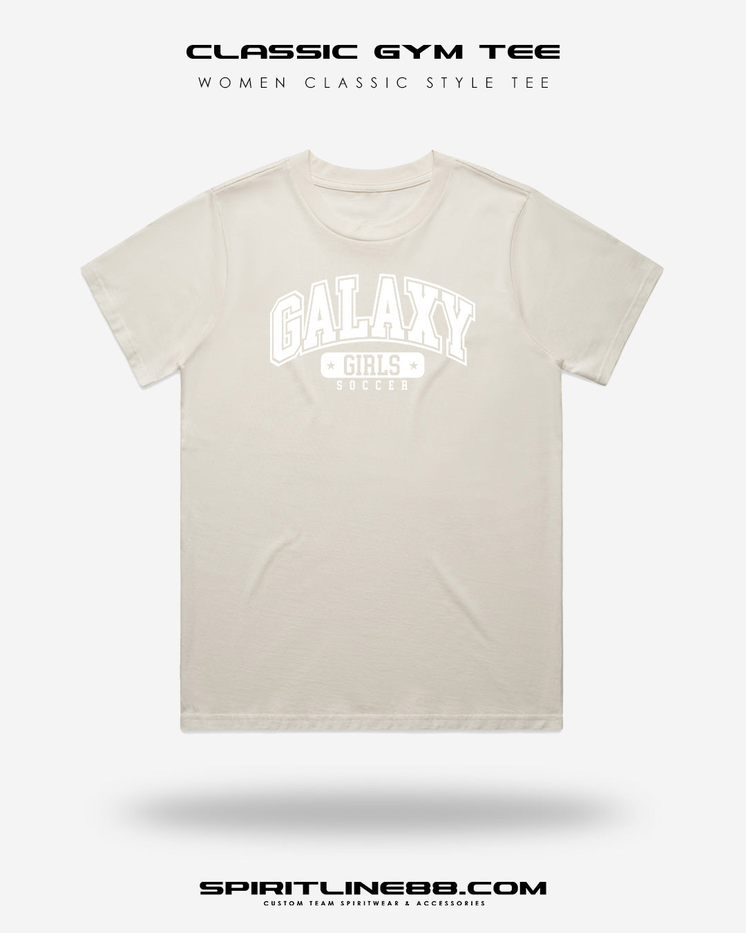 #1101 | Women Classic Gym Tee - White Print Galaxy Girls Soccer