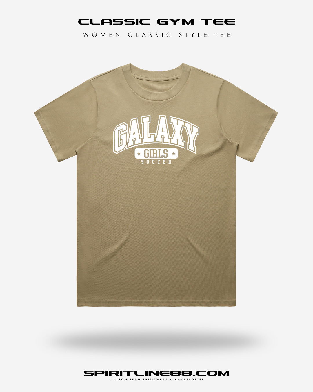 #1101 | Women Classic Gym Tee - White Print Galaxy Girls Soccer