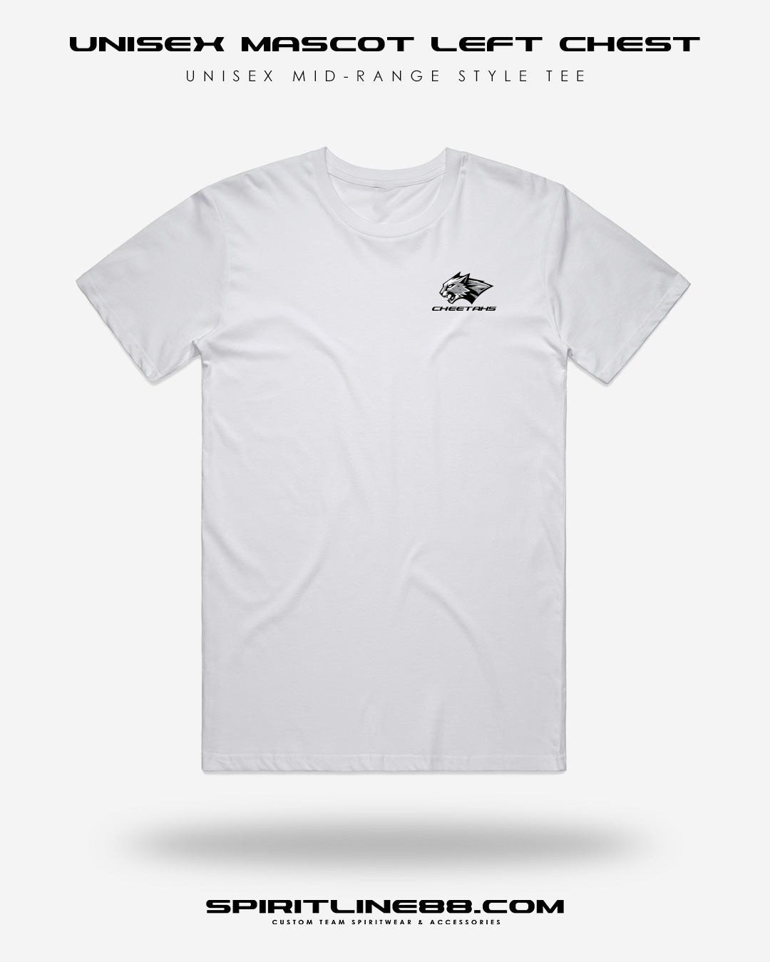 #1112 | Adult Unisex Mid-Range Style - Cheetah Mascot Left Chest Print