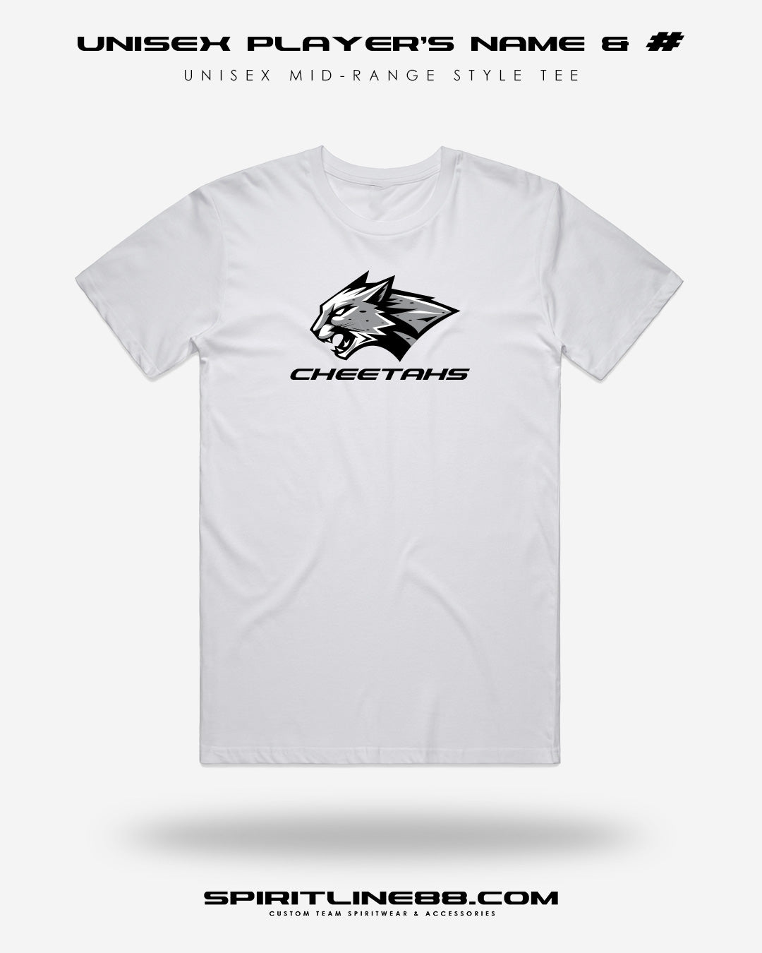 #1113 | Adult Unisex Mid-Range Style - Cheetah Mascot -Player's Name & Number